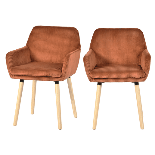 Conjunto 2 Cadeiras De Jantar Estofadas Em Veludo Cotelê Cor Tijolo Com Assento Almofadado Pernas Em Madeira Estilo Nórdico Design Moderno Ideal Para Sala De Jantar Cozinha Ou Sala De Estar