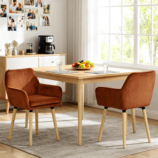 Conjunto 2 Cadeiras De Jantar Estofadas Em Veludo Cotelê Cor Tijolo Com Assento Almofadado Pernas Em Madeira Estilo Nórdico Design Moderno Ideal Para Sala De Jantar Cozinha Ou Sala De Estar
