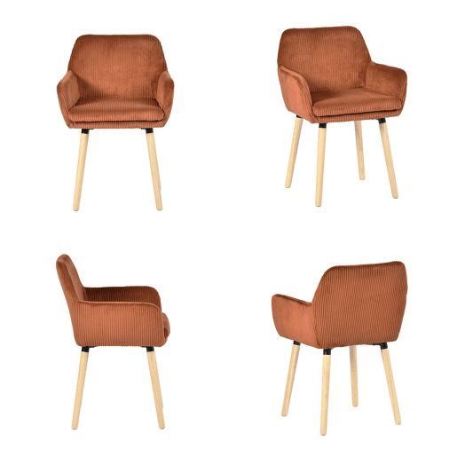 Conjunto 2 Cadeiras De Jantar Estofadas Em Veludo Cotelê Cor Tijolo Com Assento Almofadado Pernas Em Madeira Estilo Nórdico Design Moderno Ideal Para Sala De Jantar Cozinha Ou Sala De Estar