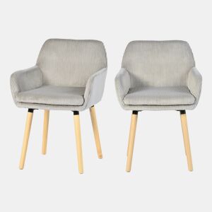 Conjunto De 2 Cadeiras De Jantar Estofadas Cor Cinza Claro Estilo Nórdico Com Braços Assento Almofadado Pés Em Madeira Design Moderno Para Sala De Jantar Cozinha Confortável E Elegante