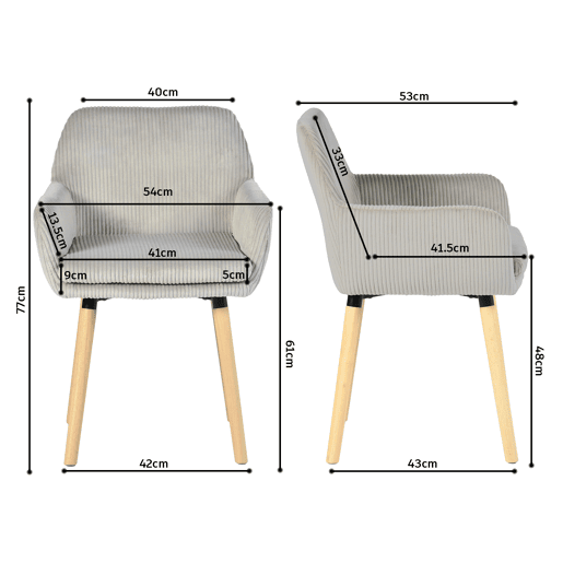 Conjunto De 2 Cadeiras De Jantar Estofadas Cor Cinza Claro Estilo Nórdico Com Braços Assento Almofadado Pés Em Madeira Design Moderno Para Sala De Jantar Cozinha Confortável E Elegante