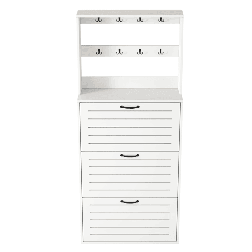 Sapateira com 3 portas - Prateleira para sapatos, gancho para chapéus e bolsas - Branco