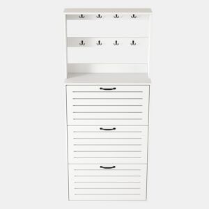 Sapateira com 3 portas - Prateleira para sapatos, gancho para chapéus e bolsas - Branco