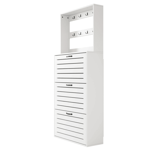 Sapateira com 3 portas - Prateleira para sapatos, gancho para chapéus e bolsas - Branco