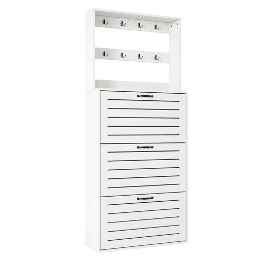 Sapateira com 3 portas - Prateleira para sapatos, gancho para chapéus e bolsas - Branco