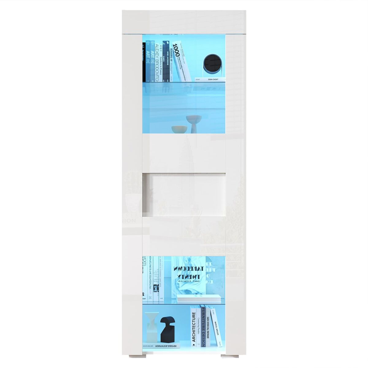 Vitrina 60x40x170 cm - puertas acrílicas, led, 2 estantes de vidrio, alta brillante - blanco