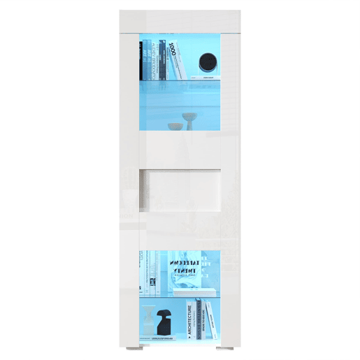 Vitrine 60x40x170 cm - Portas acrílicas, LED, 2 prateleiras de vidro, alto brilho - Branco