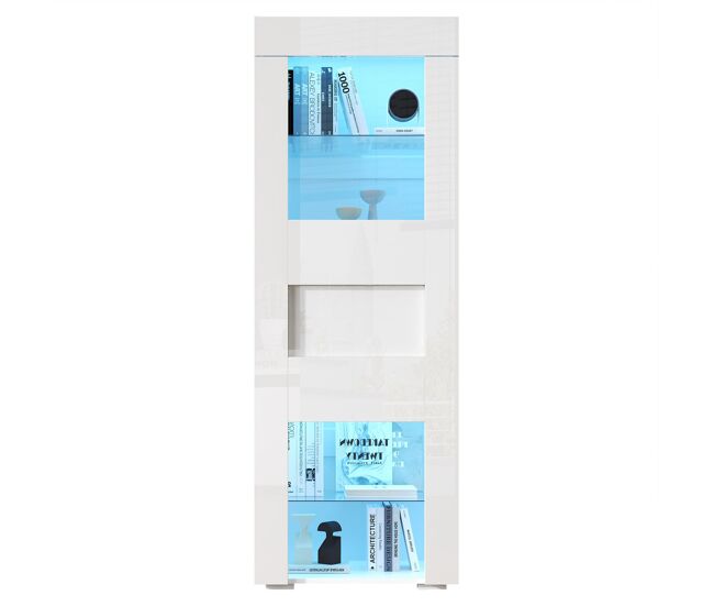 Vitrina 60x40x170 cm - puertas acrílicas, led, 2 estantes de vidrio, alta brillante - blanco
