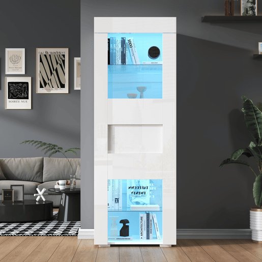 Vitrine 60x40x170 cm - Portas acrílicas, LED, 2 prateleiras de vidro, alto brilho - Branco
