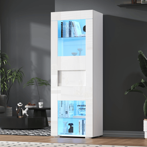 Vitrine 60x40x170 cm - Portas acrílicas, LED, 2 prateleiras de vidro, alto brilho - Branco