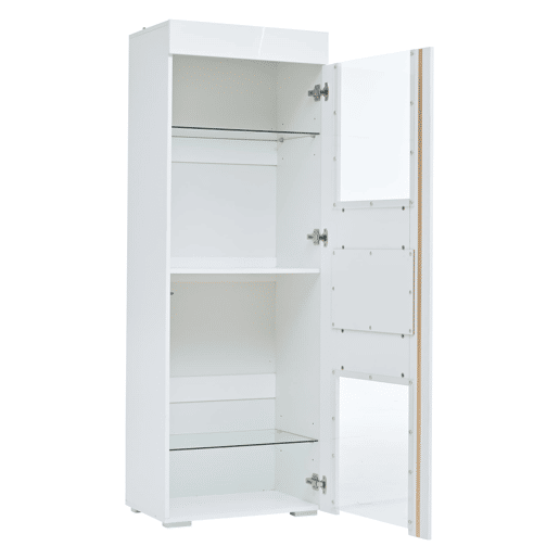 Vitrine 60x40x170 cm - Portas acrílicas, LED, 2 prateleiras de vidro, alto brilho - Branco
