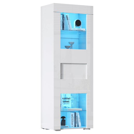 Vitrine 60x40x170 cm - Portas acrílicas, LED, 2 prateleiras de vidro, alto brilho - Branco