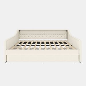 Cama de dia 90x200 cm - Sofá-cama, com estrado, luzes LED, cama extensível, USB - Bege