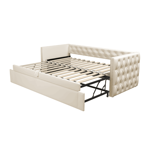 Sofá-cama 90x200 cm - Com estrado, multifuncional, tecido de veludo, bege