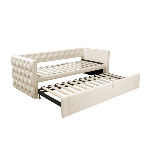 Sofá-cama 90x200 cm - Com estrado, multifuncional, tecido de veludo, bege