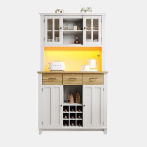 Aparador 106 x 40 x 179,5 cm - Móvel alto com prateleiras ajustáveis, aparador com iluminação LED - Branco