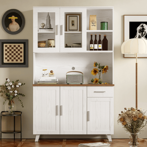 Aparador alto 114x40x190 cm - acabamento em madeira branca, móvel auxiliar para sala de estar e sala de jantar - branco