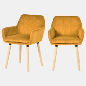 Cadeiras De Jantar Estofadas Conjunto De 2 Com Braços Tecido Tipo Veludo Cotelê Pés De Madeira Estilo Nórdico Moderno Para Sala De Jantar Cozinha Sala Estável Confortável Uso Diário