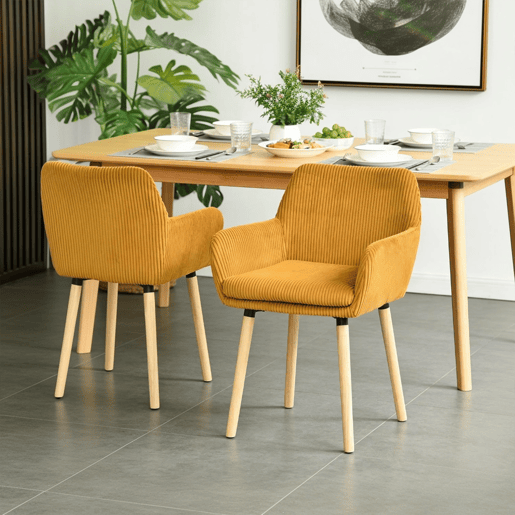 Cadeiras De Jantar Estofadas Conjunto De 2 Com Braços Tecido Tipo Veludo Cotelê Pés De Madeira Estilo Nórdico Moderno Para Sala De Jantar Cozinha Sala Estável Confortável Uso Diário