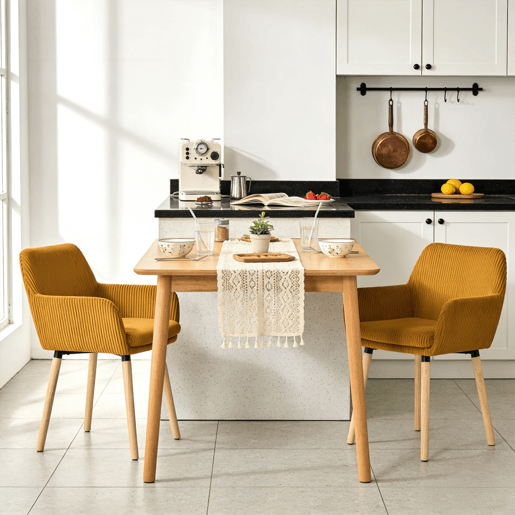 Cadeiras De Jantar Estofadas Conjunto De 2 Com Braços Tecido Tipo Veludo Cotelê Pés De Madeira Estilo Nórdico Moderno Para Sala De Jantar Cozinha Sala Estável Confortável Uso Diário