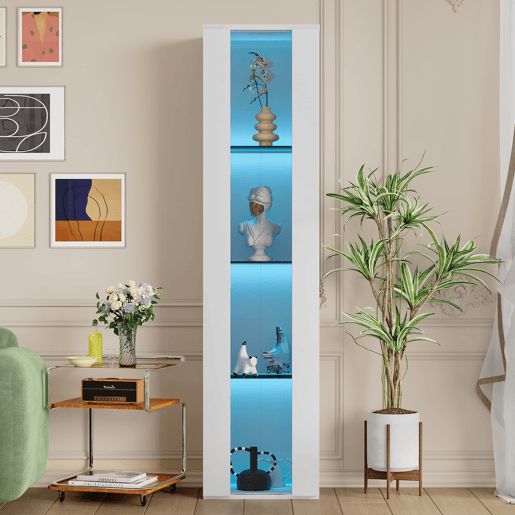 Vitrine multifuncional 40x29x170 cm - Luz LED RGB, painel acrílico, design simples - Branco