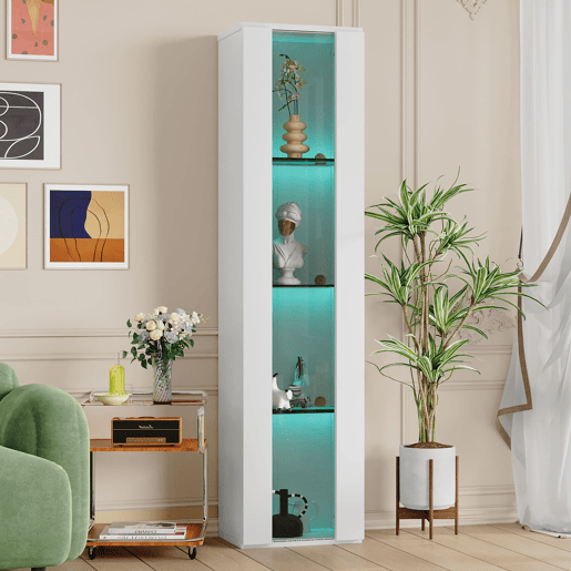 Vitrine multifuncional 40x29x170 cm - Luz LED RGB, painel acrílico, design simples - Branco