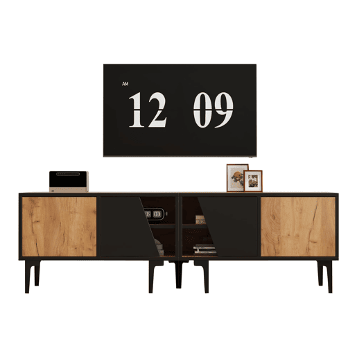 Móvel de TV 160x36,5x45 cm - 4 compartimentos, 7 pés, design minimalista - Natural