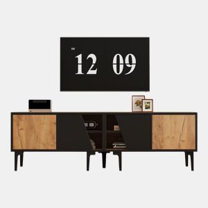 Móvel de TV 160x36,5x45 cm - 4 compartimentos, 7 pés, design minimalista - Natural
