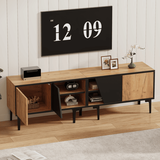 Móvel de TV 160x36,5x45 cm - 4 compartimentos, 7 pés, design minimalista - Natural