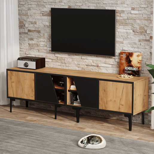 Móvel de TV 160x36,5x45 cm - 4 compartimentos, 7 pés, design minimalista - Natural