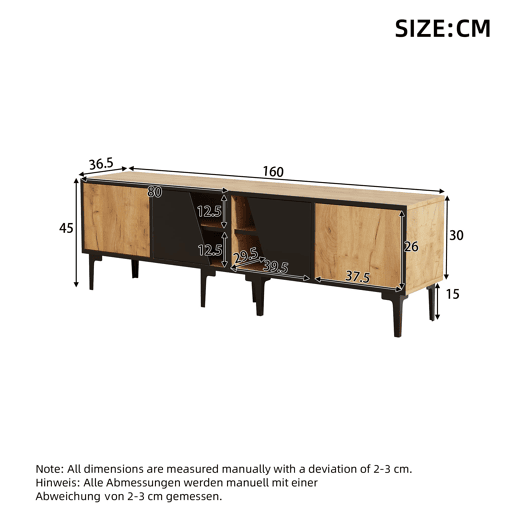 Móvel de TV 160x36,5x45 cm - 4 compartimentos, 7 pés, design minimalista - Natural