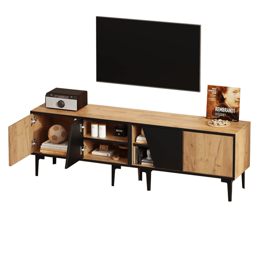 Móvel de TV 160x36,5x45 cm - 4 compartimentos, 7 pés, design minimalista - Natural