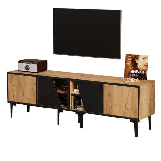 Móvel de TV 160x36,5x45 cm - 4 compartimentos, 7 pés, design minimalista - Natural