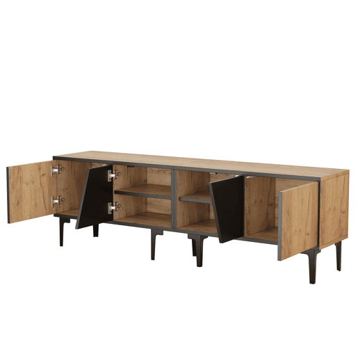 Móvel de TV 160x36,5x45 cm - 4 compartimentos, 7 pés, design minimalista - Natural
