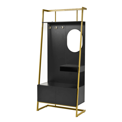 Móvel de entrada 78x38,5x180,5 cm - Guarda-roupa com espelho, cabides metálicos, banco e sapateira - Preto
