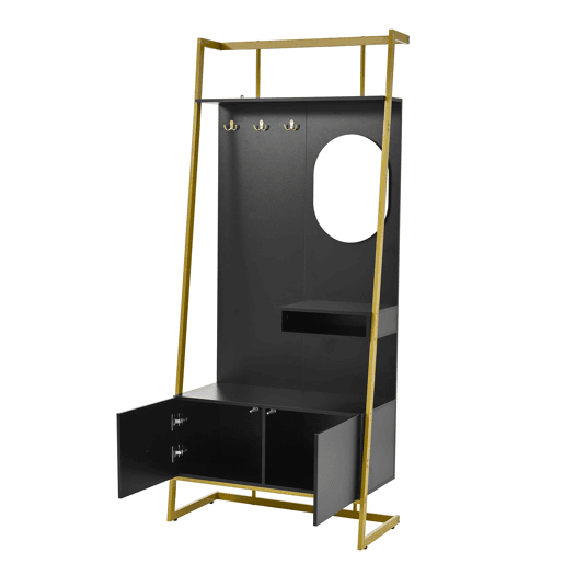Móvel de entrada 78x38,5x180,5 cm - Guarda-roupa com espelho, cabides metálicos, banco e sapateira - Preto