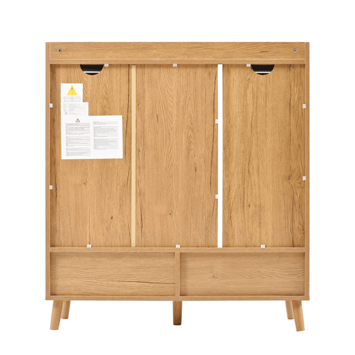Sapateira com prateleiras ajustáveis - Organizador minimalista com pés em madeira maciça - 99x90x35 cm - Branco + Natural
