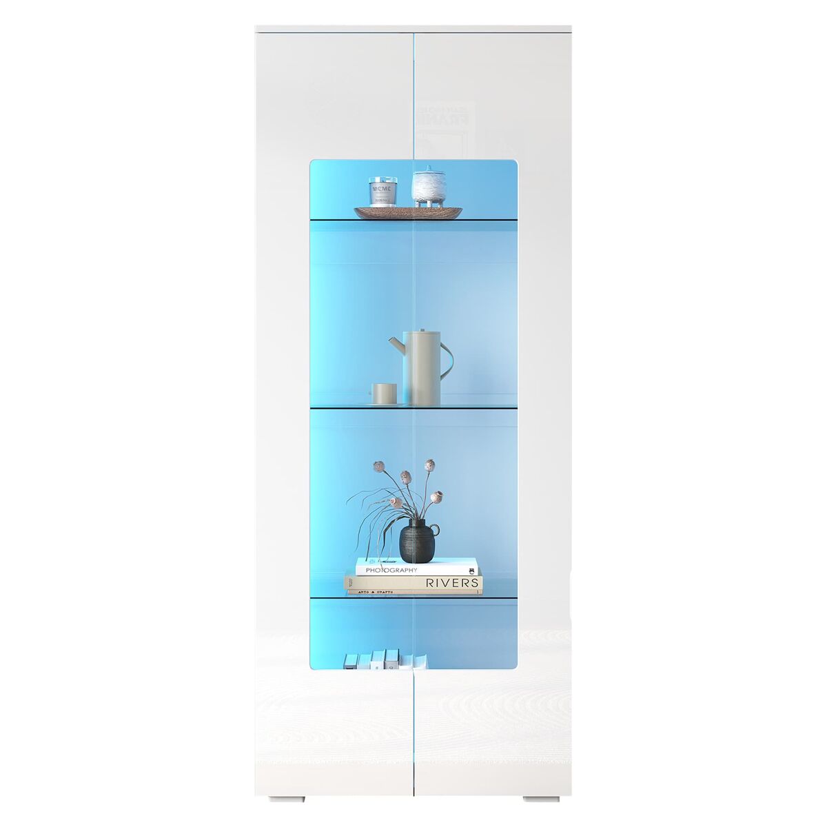 Vitrina 70x40x173 cm - 2 puertas acrílicas, led, vidrio templado, alto brillo - blanco