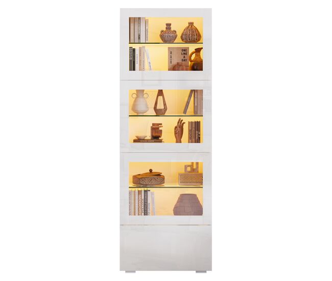 Vitrina 60x40x173 cm - puertas acrílicas, led, 3 estantes de vidrio, alto brillo - blanco