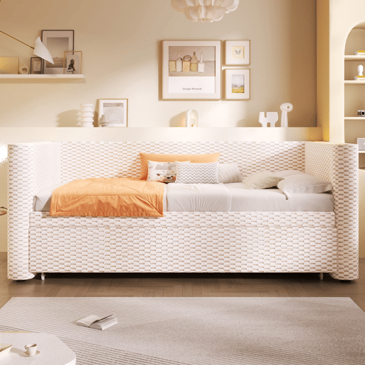 Cama de dia 90x200 cm - Sofá-cama multifuncional com barra LED - Bege