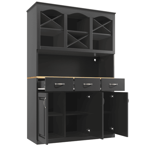 Aparador 120x40x180 cm - Aparador alto, com 3 portas, 3 gavetas e LED - Preto