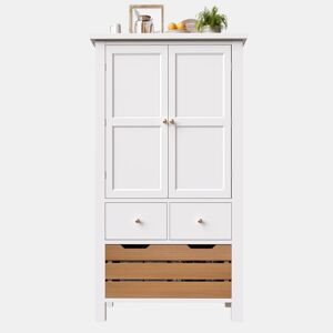 Aparador 80x40x140 cm - Aparador alto, móvel multifuncional com 2 portas e 5 gavetas - Branco