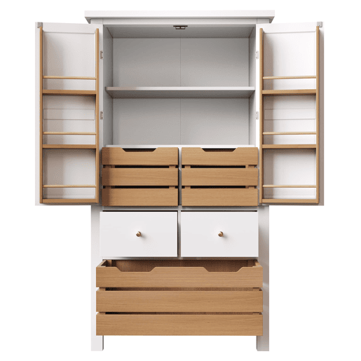 Aparador 80x40x140 cm - Aparador alto, móvel multifuncional com 2 portas e 5 gavetas - Branco Aparador 80x40x140 cm - Aparador alto, móvel multifuncional com 2 portas e 5 gavetas - Branco