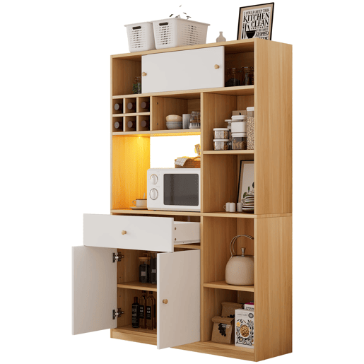 Aparador 115x35x180 cm - Buffet com LED, armário multifuncional, 1 gaveta, 3 portas, prateleiras