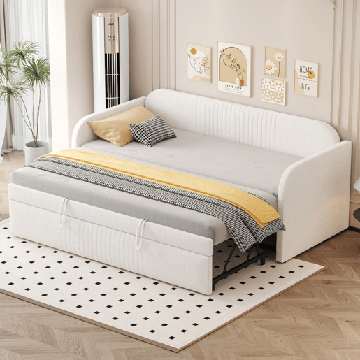 Sofá-cama extensível 90180*190 cm - Com riscas verticais, com estrado, multifuncional - Bege