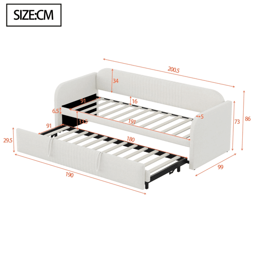 Sofá-cama extensível 90180*190 cm - Com riscas verticais, com estrado, multifuncional - Bege