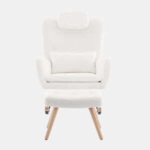Cadeira de balanço com apoio para os pés - Design moderno, com braços, tecido de veludo, até 100 kg - Branco
