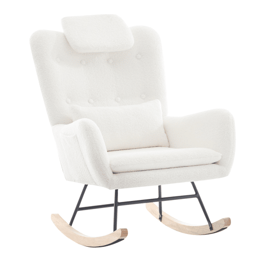 Cadeira de balanço com apoio para os pés - Design moderno, com braços, tecido de veludo, até 100 kg - Branco
