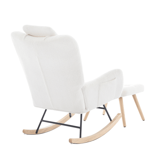 Cadeira de balanço com apoio para os pés - Design moderno, com braços, tecido de veludo, até 100 kg - Branco