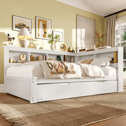 Sofá-cama + 140x200 cm - Cama extensĂvel com tomada e 2 portas USB - Branco Sofá-cama + 140x200 cm - Cama extensĂvel com tomada e 2 portas USB - Branco